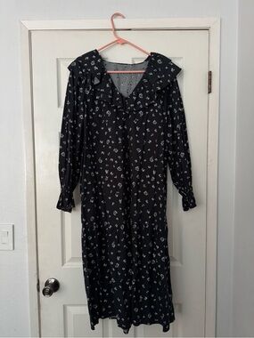 Who What Wear Black Floral Ruffle-Yoke Long Sleeve Midi Dress